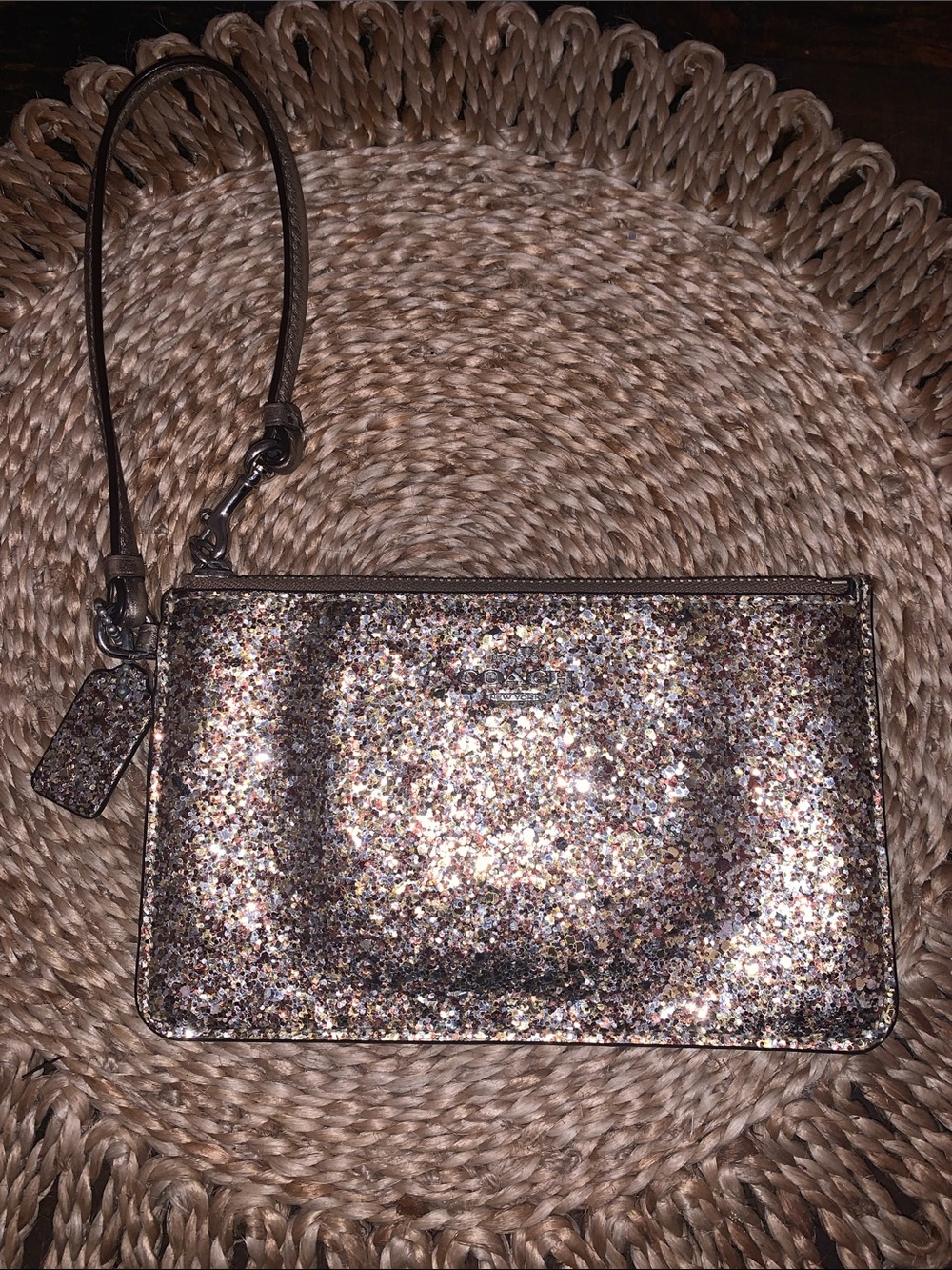 Coach Glitter Wristlet in Gold Metallic
